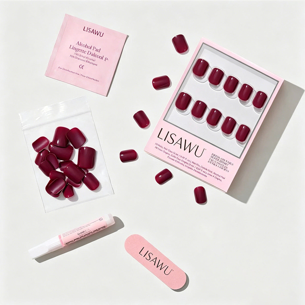 Berry Baby press-on nails - super short shape, super short length