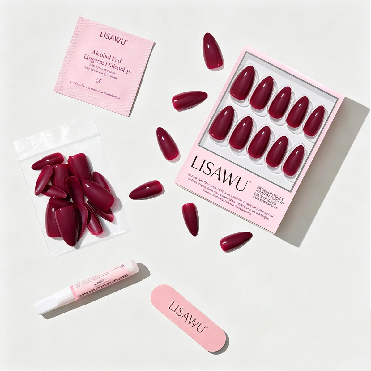 Berry Obsession press-on nails - almond shape, medium length