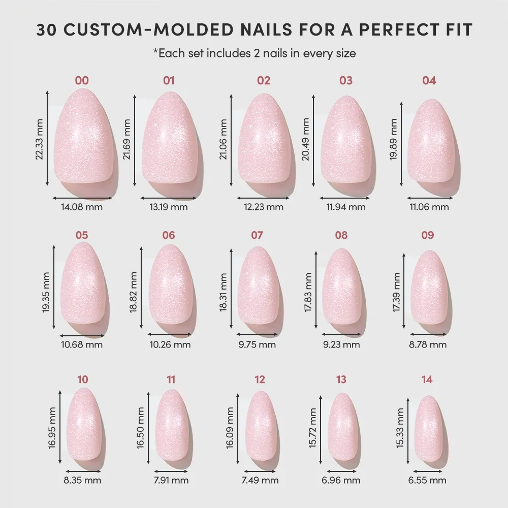 Forever Pink press-on nails - almond shape, short length