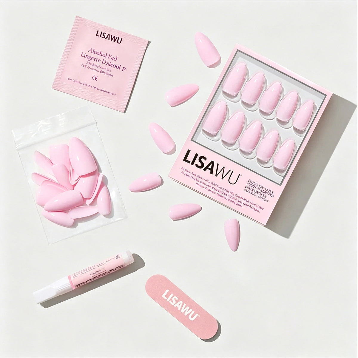 Iconic Pink press-on nails - almond shape, medium length