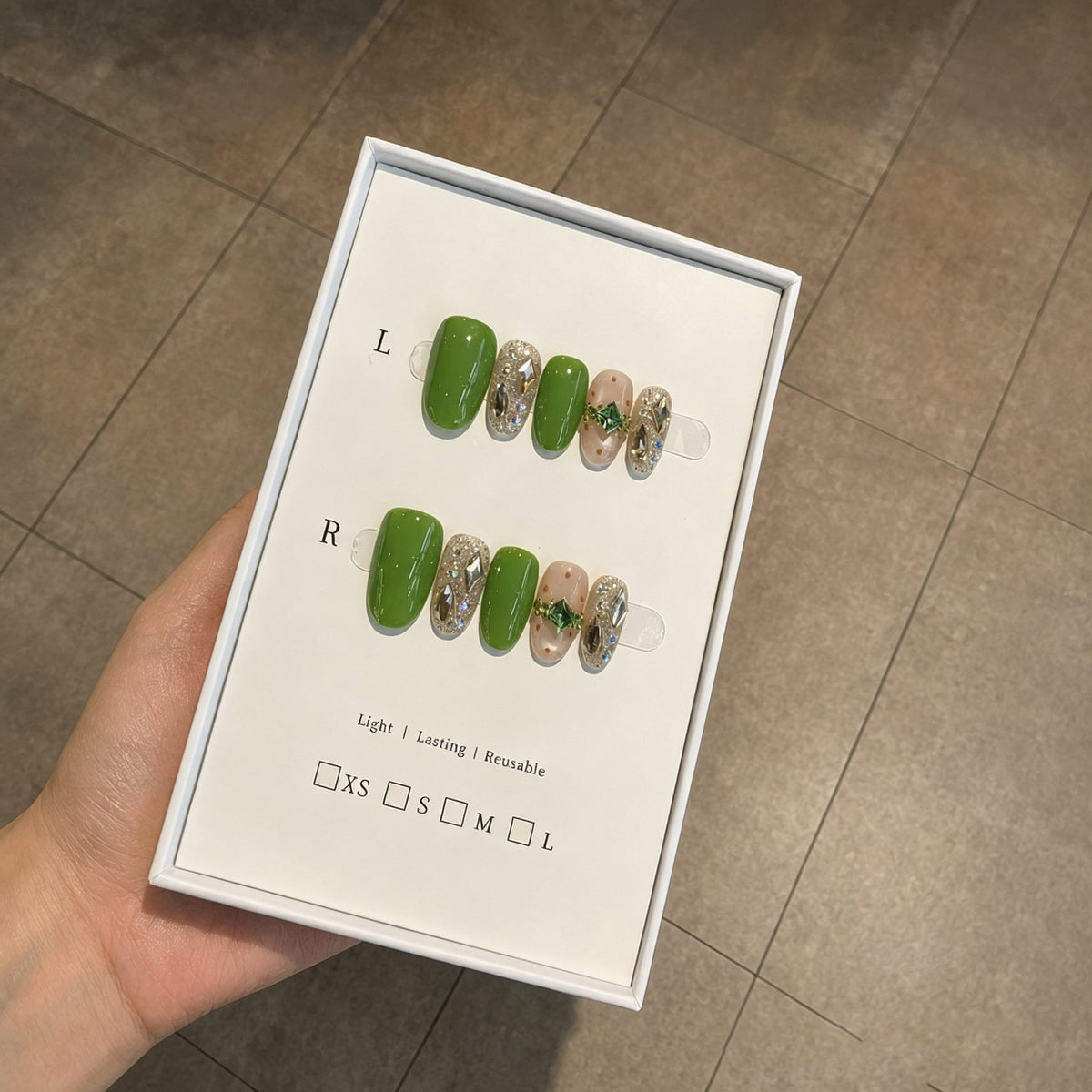 Lime Crystal – Green Jeweled Press-On Nails