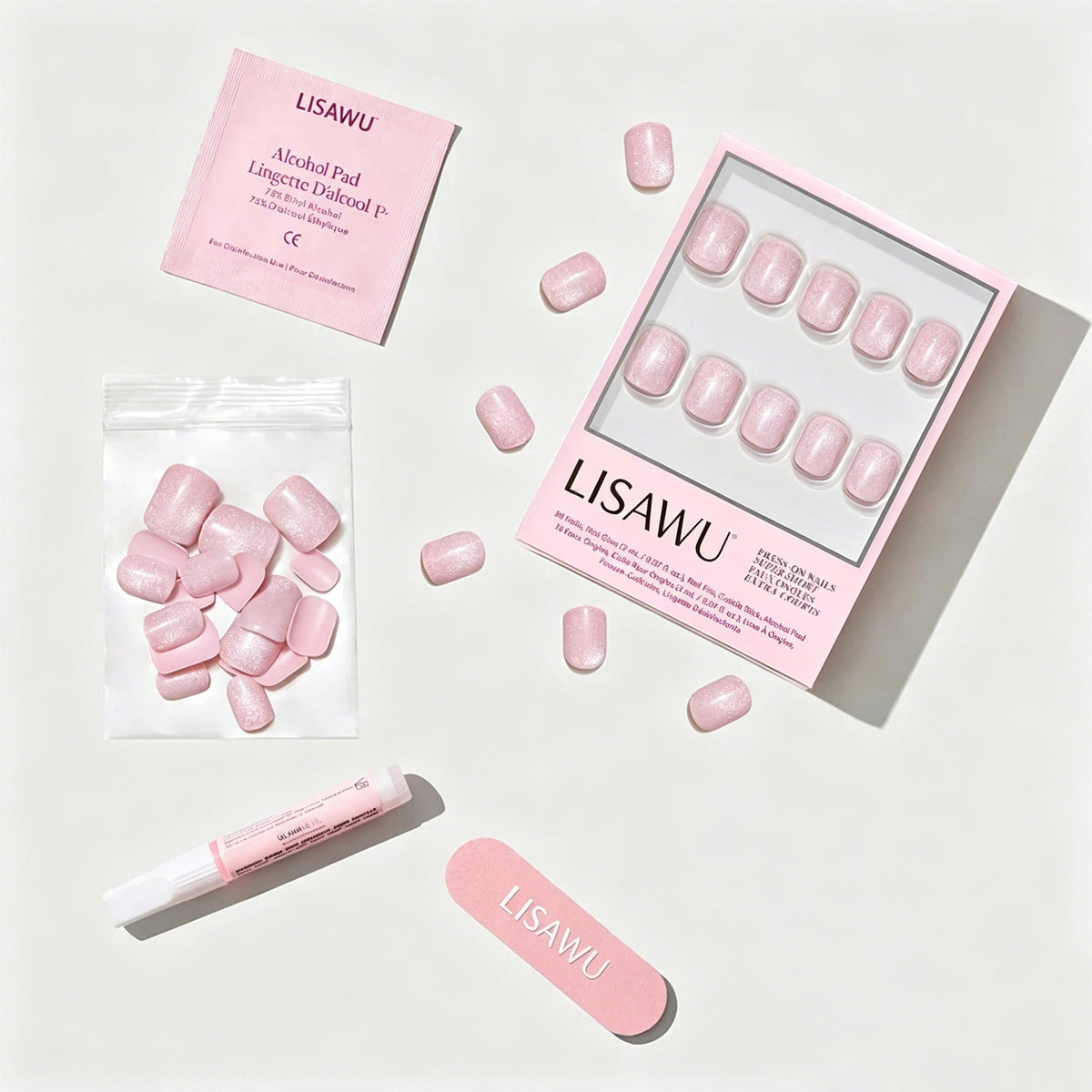 Pink Legacy press-on nails with velvet finish