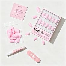 Pink Permission press-on nails - round shape, short length