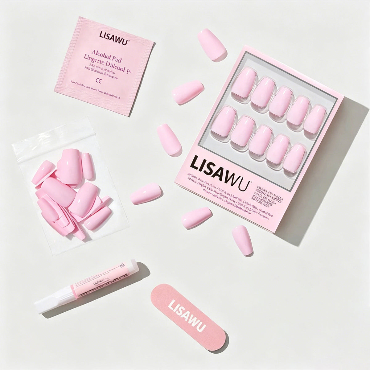 Pink Statement press-on nails - coffin shape, medium length