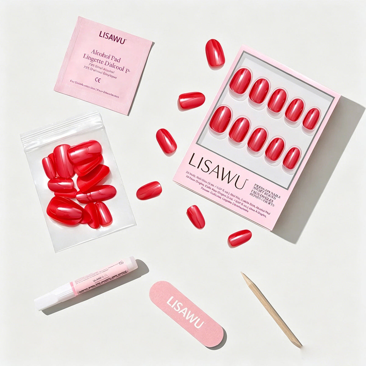 Red Confidence press-on nails with glossy finish